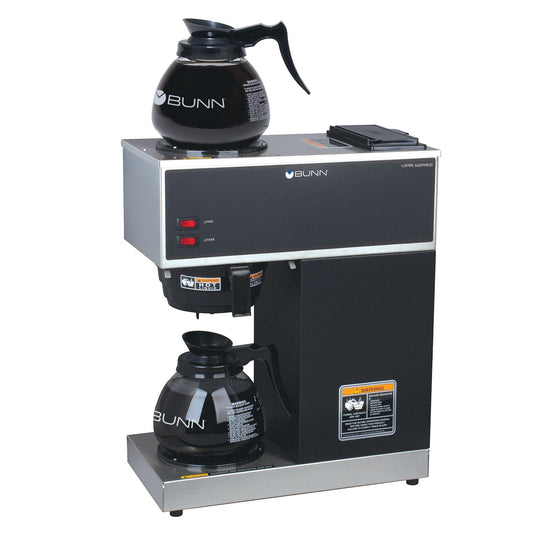 12-Cup Pourover Coffee Maker, Black, With Upper & Lower Warmers, 2 Glass Decanters - Commercial Use