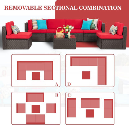 5-Piece All-Weather Wicker Patio Conversation Set With Ottoman And Cushions