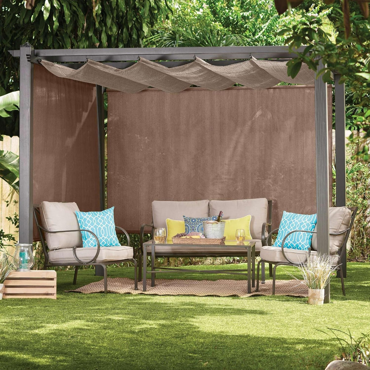 Coolaroo Outdoor Roller Shade With Wand - 10ft x 8ft Walnut