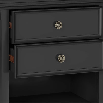 Solid Wood Nightstand With 2 Drawers And Open Shelf, 16 in D x 24 in W x 26 in H