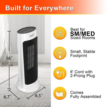Caynel Oscillating Ceramic Tower Space Heater, 1500W, White