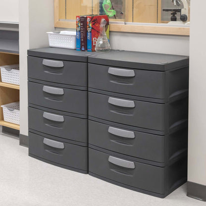 Sterilite Heavy-Duty 4 Drawer Plastic Storage Unit, Flat Gray
